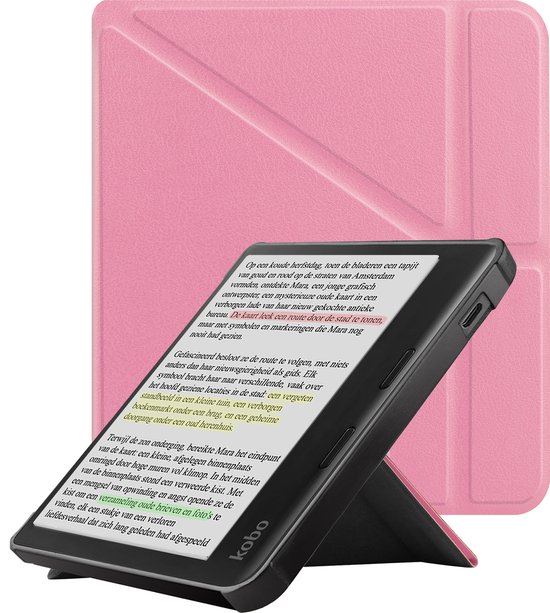 Hoes Geschikt voor Kobo Libra Colour Hoesje Bookcase Cover Book Case Hoes Sleepcover - Roze van Merkloos