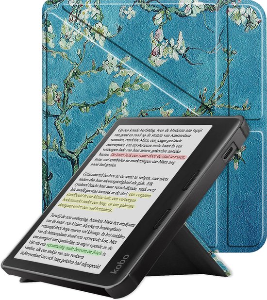 Hoes Geschikt voor Kobo Libra Colour Hoesje Bookcase Cover Book Case Hoes Sleepcover Trifold - Bloesem van Eposbook