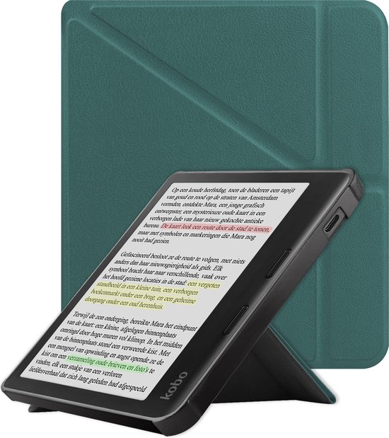 Hoes Geschikt voor Kobo Libra Colour Hoesje Bookcase Cover Book Case Hoes Sleepcover Trifold - Donkergroen van Snammer