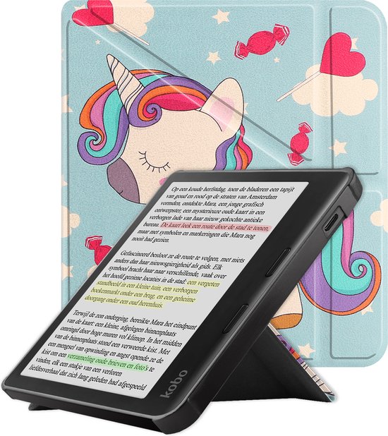 Hoes Geschikt voor Kobo Libra Colour Hoesje Bookcase Cover Book Case Hoes Sleepcover Trifold - Eenhoorn van Eminent.