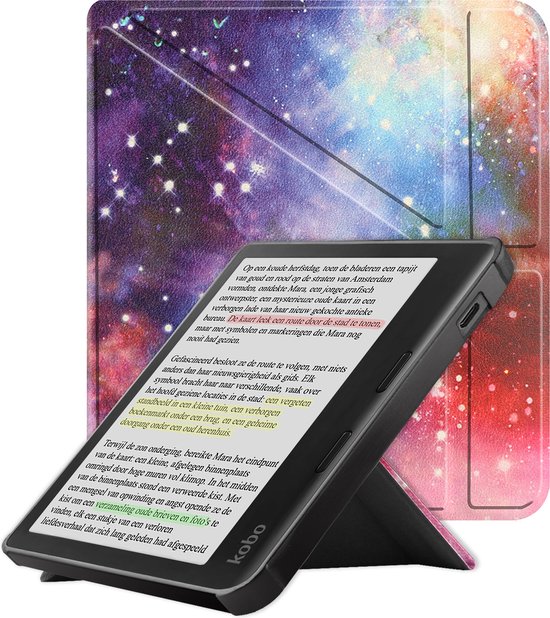 Hoes Geschikt voor Kobo Libra Colour Hoesje Bookcase Cover Book Case Hoes Sleepcover Trifold - Galaxy van i12Cover