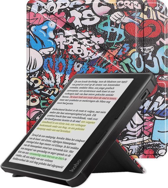 Hoes Geschikt voor Kobo Libra Colour Hoesje Bookcase Cover Book Case Hoes Sleepcover Trifold - Graffity van CaseFourU