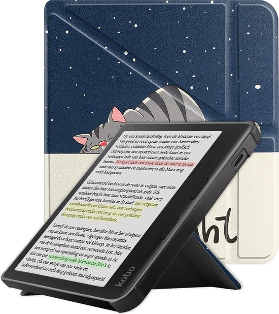 Hoes Geschikt voor Kobo Libra Colour Hoesje Bookcase Cover Book Case Hoes Sleepcover Trifold - Kat van Casebodytech