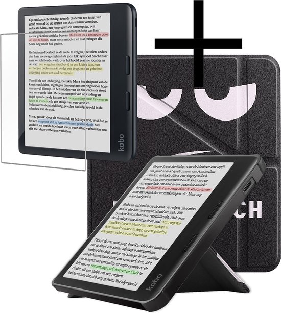 Hoes Geschikt voor Kobo Libra Colour Hoesje Bookcase Cover Book Case Hoes Sleepcover Trifold Met Screenprotector - Don't Touch Me van NALIA