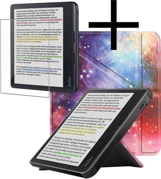 Hoes Geschikt voor Kobo Libra Colour Hoesje Bookcase Cover Book Case Hoes Sleepcover Trifold Met Screenprotector - Galaxy van Rocket Mobile®