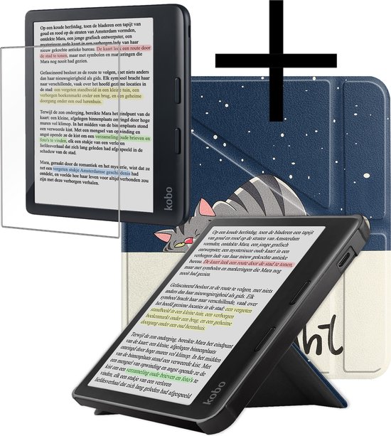 Hoes Geschikt voor Kobo Libra Colour Hoesje Bookcase Cover Book Case Hoes Sleepcover Trifold Met Screenprotector - Kat van Dux Ducis
