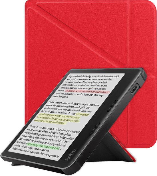 Hoes Geschikt voor Kobo Libra Colour Hoesje Bookcase Cover Book Case Hoes Sleepcover Trifold - Rood van Merkloos