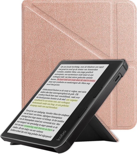 Hoes Geschikt voor Kobo Libra Colour Hoesje Bookcase Cover Book Case Hoes Sleepcover Trifold - Rosé Goud van i12Cover