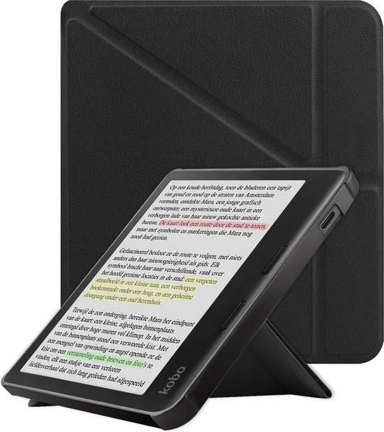 Hoes Geschikt voor Kobo Libra Colour Hoesje Bookcase Cover Book Case Hoes Sleepcover Trifold - Zwart van i12Cover