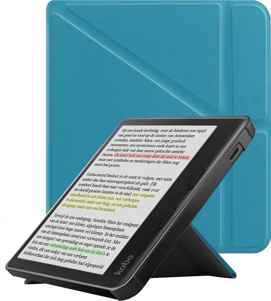 Hoes Geschikt voor Kobo Libra Colour Hoesje Bookcase Cover Book Case Hoes Sleepcover - Turquoise van Merkloos