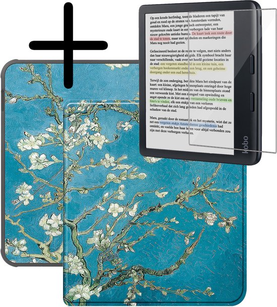 Hoes Geschikt voor Kobo Libra Colour Hoesje Bookcase Cover Hoes Met Screenprotector - Hoesje Geschikt voor Kobo Libra Colour Hoes Cover Case - Bloesem van Casecentive