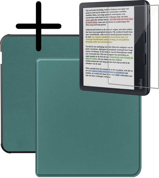 Hoes Geschikt voor Kobo Libra Colour Hoesje Bookcase Cover Hoes Met Screenprotector - Hoesje Geschikt voor Kobo Libra Colour Hoes Cover Case - Donkergroen van E-carrier®