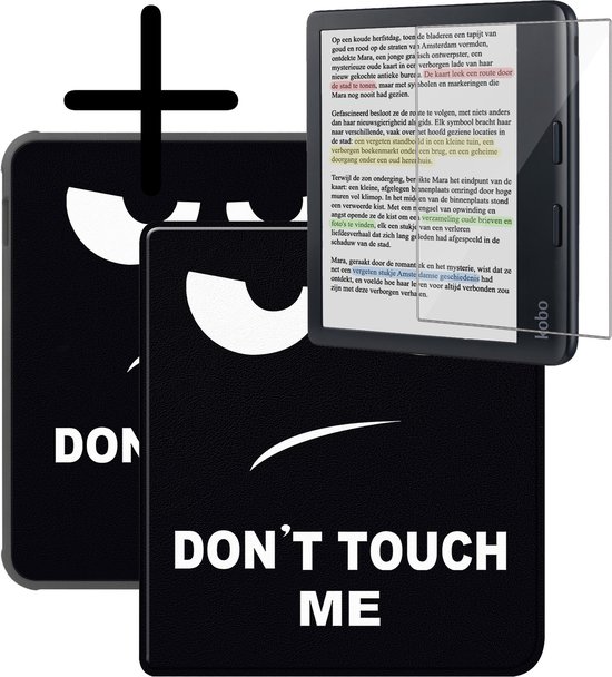 Hoes Geschikt voor Kobo Libra Colour Hoesje Bookcase Cover Hoes Met Screenprotector - Hoesje Geschikt voor Kobo Libra Colour Hoes Cover Case - Don't Touch Me van NEUFashion.