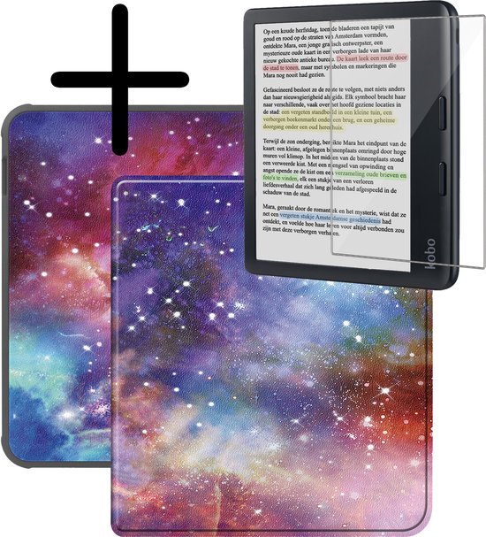 Hoes Geschikt voor Kobo Libra Colour Hoesje Bookcase Cover Hoes Met Screenprotector - Hoesje Geschikt voor Kobo Libra Colour Hoes Cover Case - Galaxy van CaseBoutique