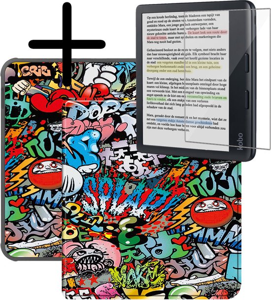 Hoes Geschikt voor Kobo Libra Colour Hoesje Bookcase Cover Hoes Met Screenprotector - Hoesje Geschikt voor Kobo Libra Colour Hoes Cover Case - Graffity van i12Cover