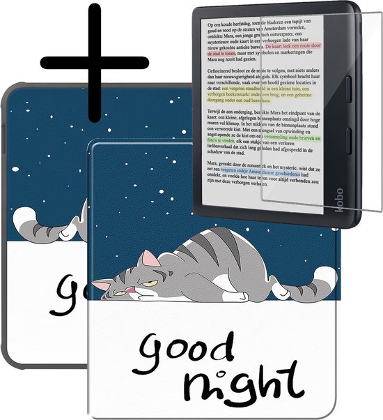Hoes Geschikt voor Kobo Libra Colour Hoesje Bookcase Cover Hoes Met Screenprotector - Hoesje Geschikt voor Kobo Libra Colour Hoes Cover Case - Kat van Gracelook