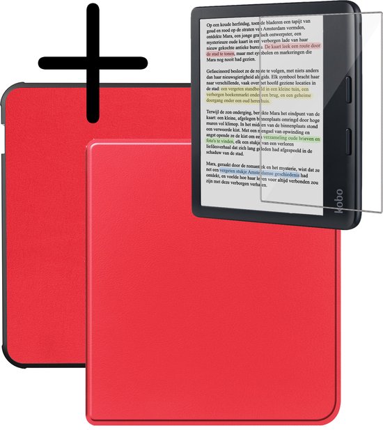 Hoes Geschikt voor Kobo Libra Colour Hoesje Bookcase Cover Hoes Met Screenprotector - Hoesje Geschikt voor Kobo Libra Colour Hoes Cover Case - Rood van Technosmart
