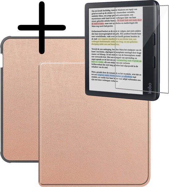 Hoes Geschikt voor Kobo Libra Colour Hoesje Bookcase Cover Hoes Met Screenprotector - Hoesje Geschikt voor Kobo Libra Colour Hoes Cover Case - Rosé Goud van Coverz.