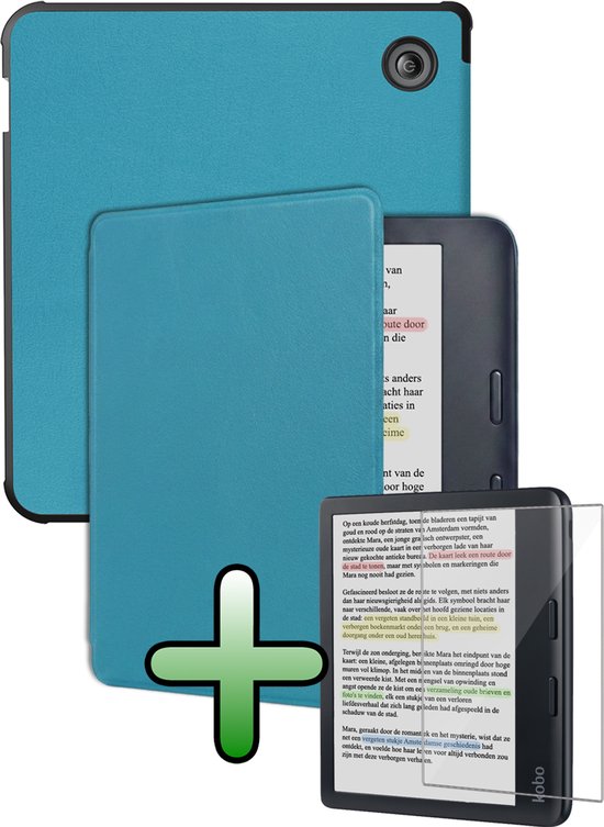 Hoes Geschikt voor Kobo Libra Colour Hoesje Bookcase Cover Hoes Met Screenprotector - Hoesje Geschikt voor Kobo Libra Colour Hoes Cover Case - Turquoise