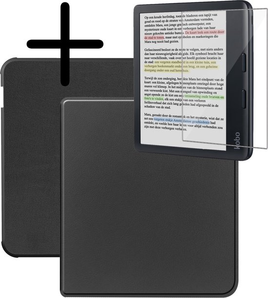 Hoes Geschikt voor Kobo Libra Colour Hoesje Bookcase Cover Hoes Met Screenprotector - Hoesje Geschikt voor Kobo Libra Colour Hoes Cover Case - Zwart van Merkloos