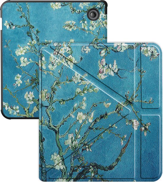 Hoes Geschikt voor Kobo Libra Colour Hoesje Bookcase Cover Hoes Trifold - Hoesje Geschikt voor Kobo Libra Colour Hoes Cover Case - Bloesem van LC.IMEEKE