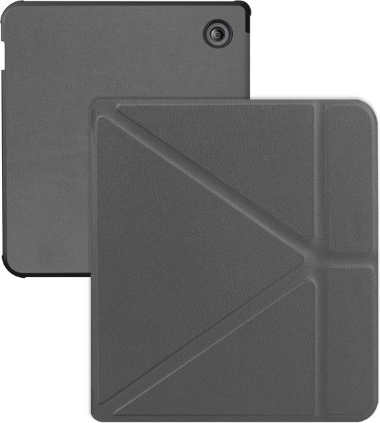 Hoes Geschikt voor Kobo Libra Colour Hoesje Bookcase Cover Hoes Trifold - Hoesje Geschikt voor Kobo Libra Colour Hoes Cover Case - Grijs van Fectiv