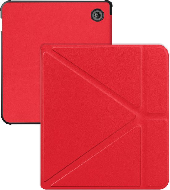 Hoes Geschikt voor Kobo Libra Colour Hoesje Bookcase Cover Hoes Trifold - Hoesje Geschikt voor Kobo Libra Colour Hoes Cover Case - Rood van FonuCover