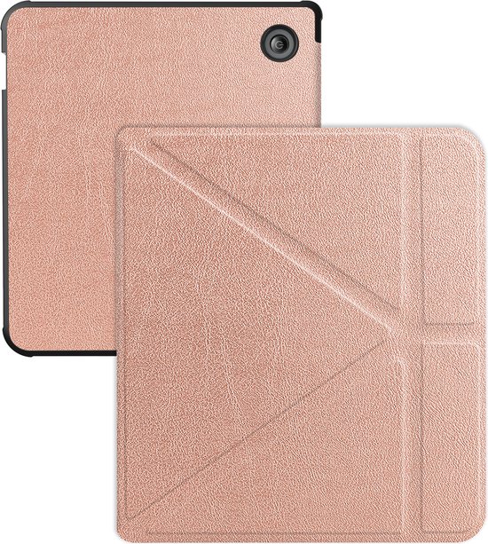 Hoes Geschikt voor Kobo Libra Colour Hoesje Bookcase Cover Hoes Trifold - Hoesje Geschikt voor Kobo Libra Colour Hoes Cover Case - Rosé Goud van Fonu