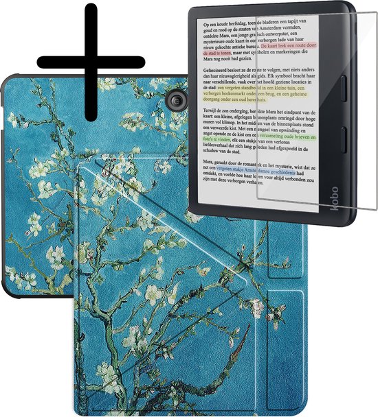 Hoes Geschikt voor Kobo Libra Colour Hoesje Bookcase Cover Hoes Trifold Met Screenprotector - Hoesje Geschikt voor Kobo Libra Colour Hoes Cover Case - Bloesem van Ecarter