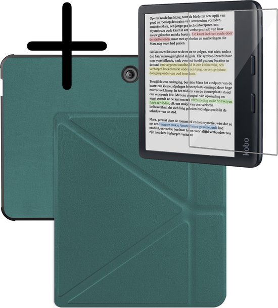 Hoes Geschikt voor Kobo Libra Colour Hoesje Bookcase Cover Hoes Trifold Met Screenprotector - Hoesje Geschikt voor Kobo Libra Colour Hoes Cover Case - Donkergroen van IVOLVE