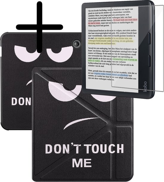 Hoes Geschikt voor Kobo Libra Colour Hoesje Bookcase Cover Hoes Trifold Met Screenprotector - Hoesje Geschikt voor Kobo Libra Colour Hoes Cover Case - Don't Touch Me van ETUIUIT
