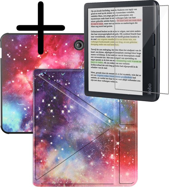 Hoes Geschikt voor Kobo Libra Colour Hoesje Bookcase Cover Hoes Trifold Met Screenprotector - Hoesje Geschikt voor Kobo Libra Colour Hoes Cover Case - Galaxy van Furno