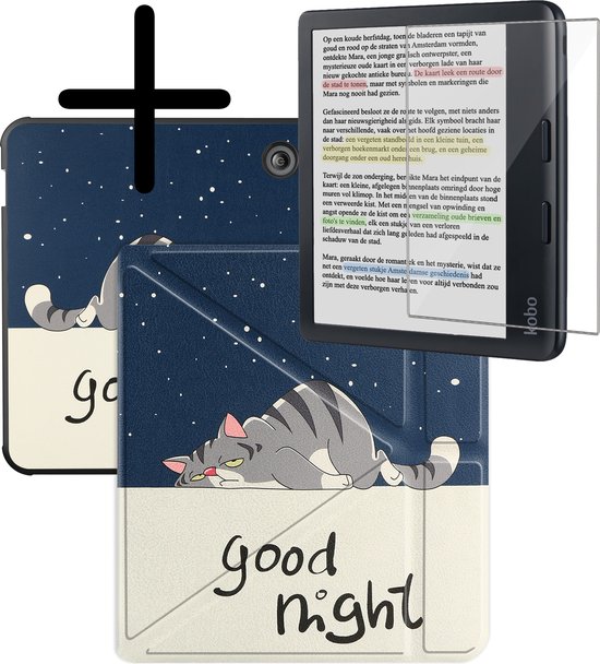 Hoes Geschikt voor Kobo Libra Colour Hoesje Bookcase Cover Hoes Trifold Met Screenprotector - Hoesje Geschikt voor Kobo Libra Colour Hoes Cover Case - Kat van Artwizz