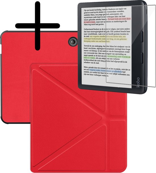 Hoes Geschikt voor Kobo Libra Colour Hoesje Bookcase Cover Hoes Trifold Met Screenprotector - Hoesje Geschikt voor Kobo Libra Colour Hoes Cover Case - Rood van i12Cover