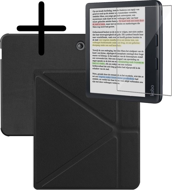Hoes Geschikt voor Kobo Libra Colour Hoesje Bookcase Cover Hoes Trifold Met Screenprotector - Hoesje Geschikt voor Kobo Libra Colour Hoes Cover Case - Zwart van MMOBIEL