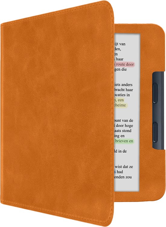 Hoes Geschikt voor Kobo Libra Colour Leren Hoesje Bookcase Cover Book Case Hoes Sleepcover Leer - Bruin van LuxeLeer