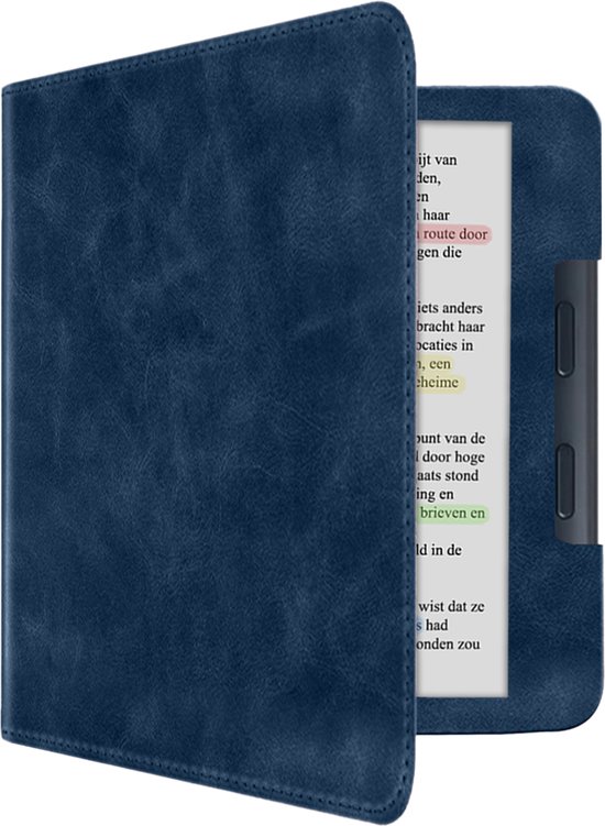 Hoes Geschikt voor Kobo Libra Colour Leren Hoesje Bookcase Cover Book Case Hoes Sleepcover Leer - Donkerblauw van EEKUOO