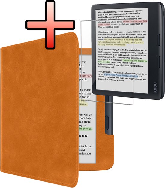 Hoes Geschikt voor Kobo Libra Colour Leren Hoesje Bookcase Cover Book Case Hoes Sleepcover Leer Met Screenprotector - Bruin van i12Cover