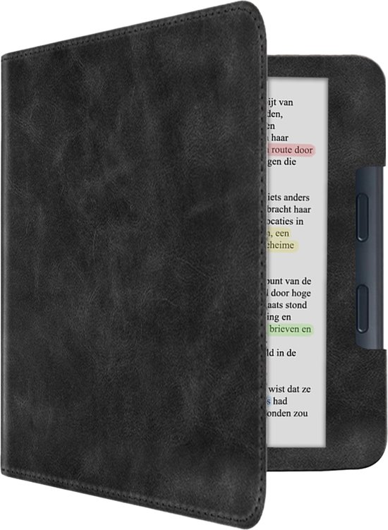 Hoes Geschikt voor Kobo Libra Colour Leren Hoesje Bookcase Cover Book Case Hoes Sleepcover Leer - Zwart van EZRA.