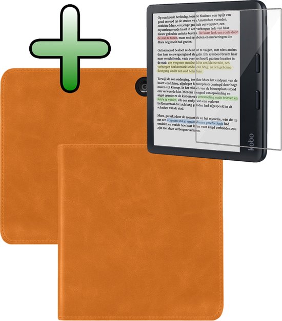 Hoes Geschikt voor Kobo Libra Colour Leren Hoesje Bookcase Cover Hoes Met Screenprotector - Hoesje Geschikt voor Kobo Libra Colour Hoes Cover Case Leer - Bruin van CaseBoutique