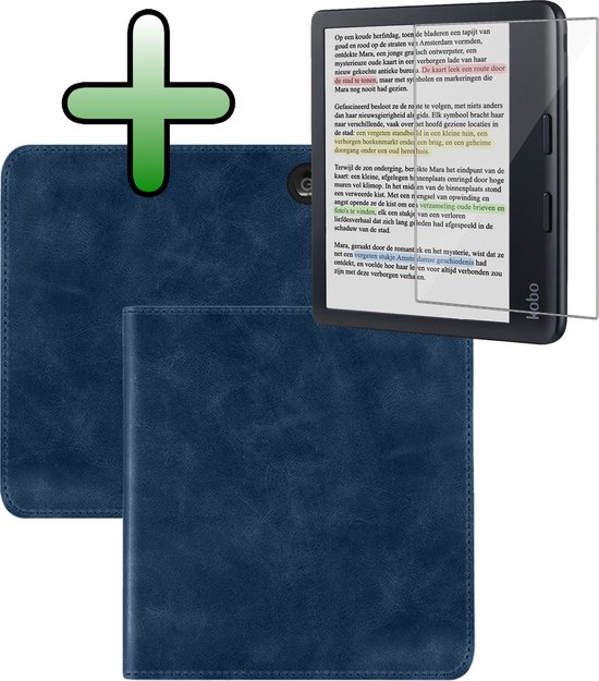 Hoes Geschikt voor Kobo Libra Colour Leren Hoesje Bookcase Cover Hoes Met Screenprotector - Hoesje Geschikt voor Kobo Libra Colour Hoes Cover Case Leer - Donkerblauw van FMB Trading
