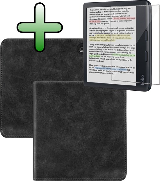 Hoes Geschikt voor Kobo Libra Colour Leren Hoesje Bookcase Cover Hoes Met Screenprotector - Hoesje Geschikt voor Kobo Libra Colour Hoes Cover Case Leer - Zwart van Merkloos