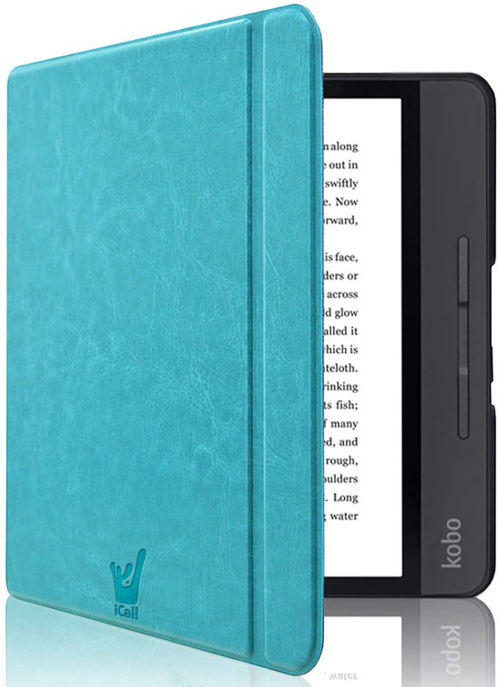Hoes geschikt voor Kobo Libra H20 H2O - Book Case Premium Sleep Cover Kunstleer Hoesje met Auto/Wake Functie - Blauw van Merkloos
