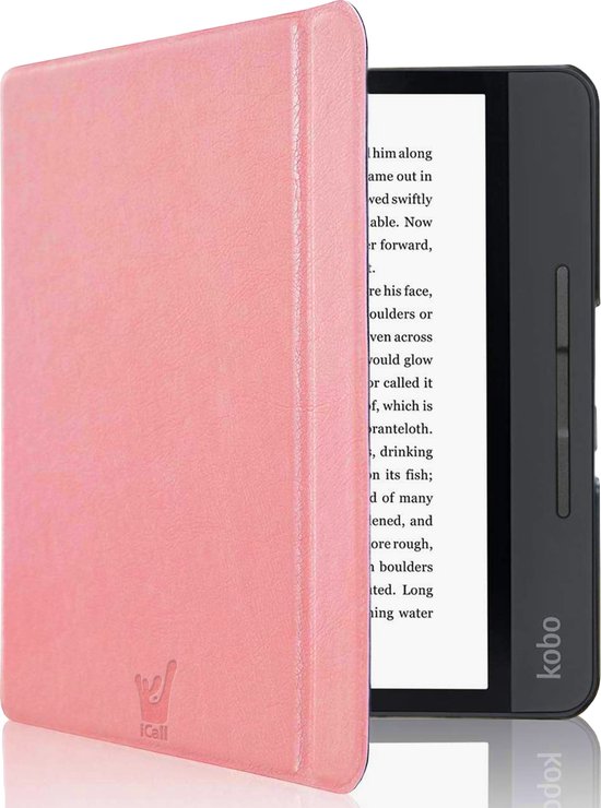 Hoes geschikt voor Kobo Libra H20 H2O - Book Case Premium Sleep Cover Leer Hoesje met Auto/Wake Functie - Roze van i12Cover