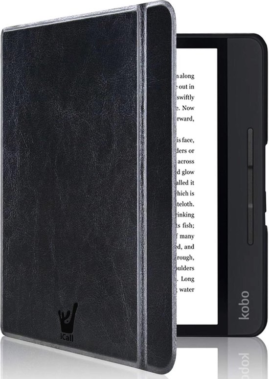 Hoes geschikt voor Kobo Libra H2O - Book Case Leer Wallet Cover Hoesje Zwart van EasyAcc