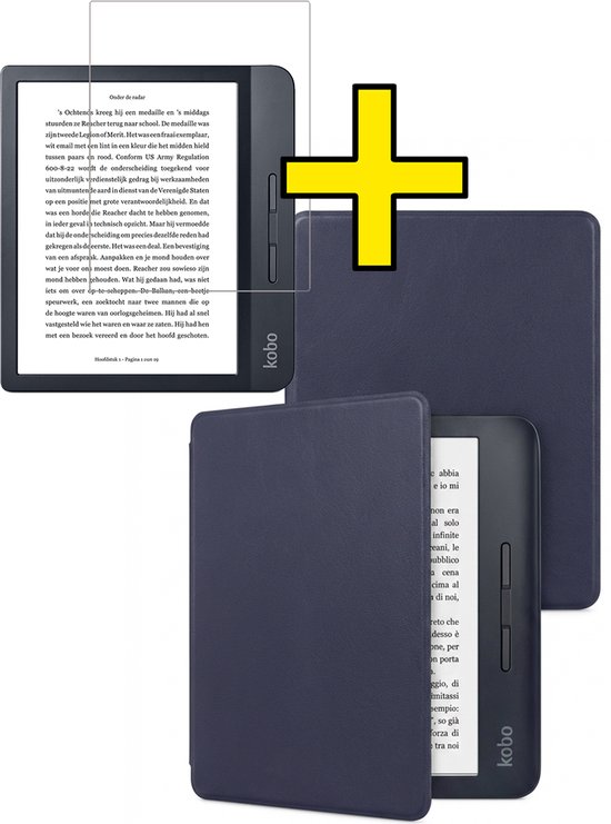 Hoes Geschikt voor Kobo Libra H2O - E-reader Bescherm Hoesje Case Sleep Cover Met Screenprotector - Hoes Geschikt voor Kobo Libra H2O Hoesje - Donkerblauw