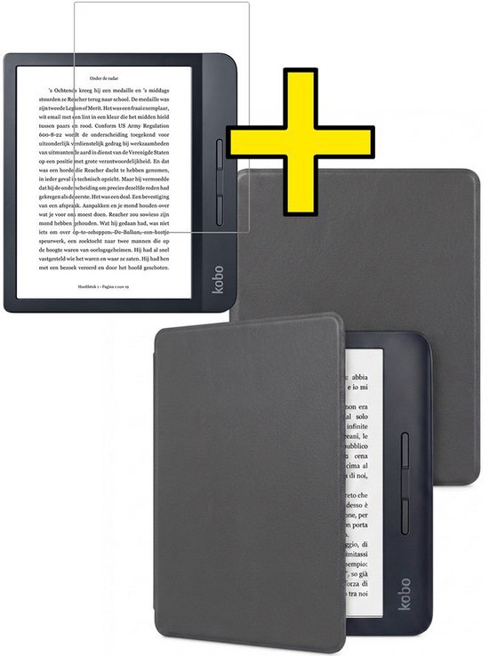 Hoes Geschikt voor Kobo Libra H2O - E-reader Bescherm Hoesje Case Sleep Cover Met Screenprotector - Hoes Geschikt voor Kobo Libra H2O Hoesje - Grijs