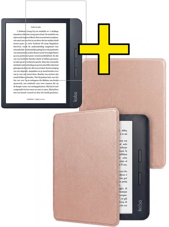 Hoes Geschikt voor Kobo Libra H2O - E-reader Bescherm Hoesje Case Sleep Cover Met Screenprotector - Hoes Geschikt voor Kobo Libra H2O Hoesje - Rosé Goud