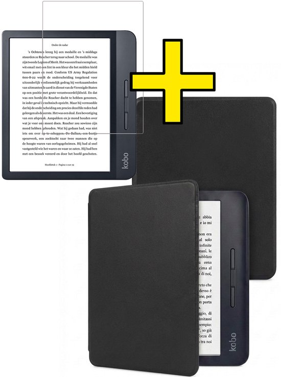 Hoes Geschikt voor Kobo Libra H2O - E-reader Bescherm Hoesje Case Sleep Cover Met Screenprotector - Hoes Geschikt voor Kobo Libra H2O Hoesje - Zwart