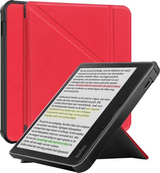 Hoes geschikt voor Kobo Libra H2O - E-reader hoesje - Bookcase cover - Beschermhoes - Trifold - Tablet case - Rood - Jonyx